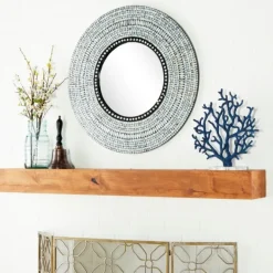 Decorative Mirrors-Kirkland's Home Blue Pear Mussel Shell Frame Coastal Wall Mirror