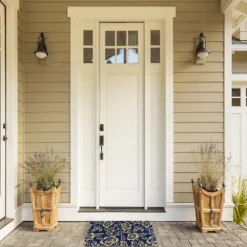 Doormats-Kirkland's Home Blue Peonies Coir Doormat Blue/Tan