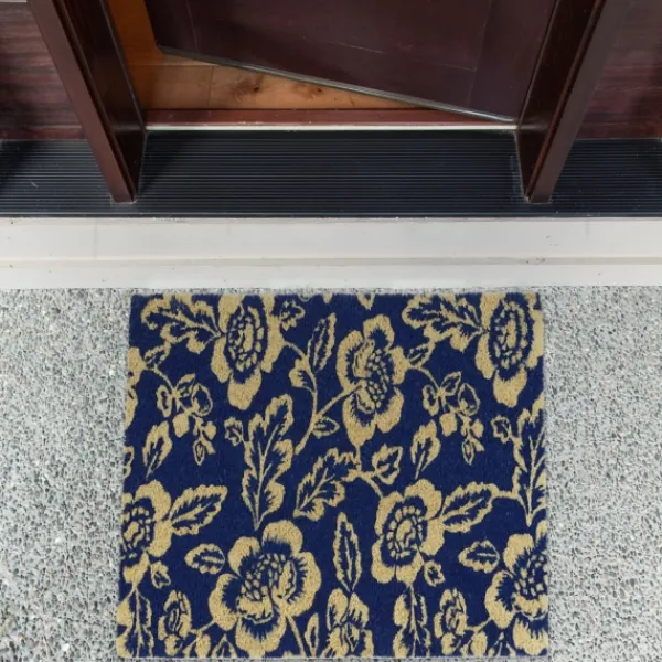 Doormats-Kirkland's Home Blue Peonies Coir Doormat Blue/Tan