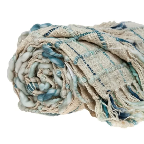 Blankets & Throws-Kirkland's Home Blue Primitive Squares Handloomed Throw Blanket Blue/Tan/Green