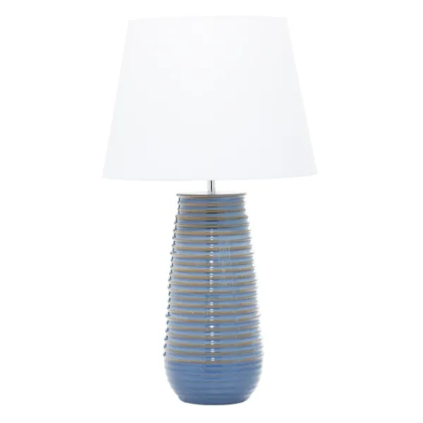 Table Lamps-Kirkland's Home Blue Ribbed Stoneware Table Lamp White