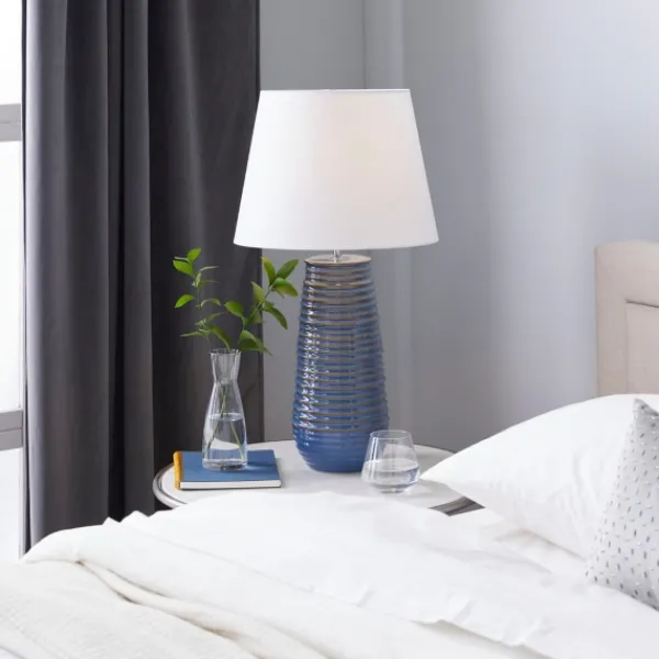Table Lamps-Kirkland's Home Blue Ribbed Stoneware Table Lamp White