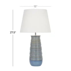 Table Lamps-Kirkland's Home Blue Ribbed Stoneware Table Lamp White