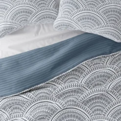 Quilts-Kirkland's Home Blue Scalloped Reversible 3-Pc. Queen Quilt Set Blue/White