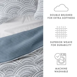 Quilts-Kirkland's Home Blue Scalloped Reversible 3-Pc. Queen Quilt Set Blue/White
