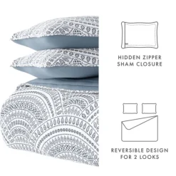 Quilts-Kirkland's Home Blue Scalloped Reversible 3-Pc. Queen Quilt Set Blue/White
