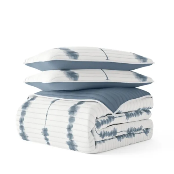 Quilts-Kirkland's Home Blue Shibori Reversible 3-Pc. Queen Quilt Set Blue/White