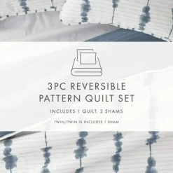 Quilts-Kirkland's Home Blue Shibori Reversible 3-Pc. King Quilt Set Blue/White
