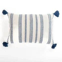 Pillows-Kirkland's Home Blue Stitching Stripes Lumbar Pillow White/Blue