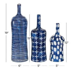 Vases-Kirkland's Home Blue Stoneware Vases, Set Of 3 Blue/White