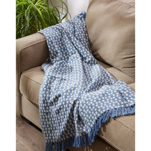 Blankets & Throws-Kirkland's Home Blue Stonewash Urban Check Throw Blue/Ivory