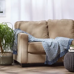 Blankets & Throws-Kirkland's Home Blue Stonewash Urban Check Throw Blue/Ivory