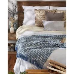 Blankets & Throws-Kirkland's Home Blue Stonewash Urban Check Throw Blue/Ivory
