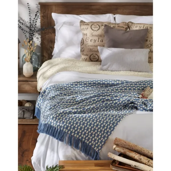 Blankets & Throws-Kirkland's Home Blue Stonewash Urban Check Throw Blue/Ivory