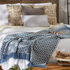 Blankets & Throws-Kirkland's Home Blue Stonewash Urban Check Throw Blue/Ivory