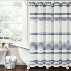 Shower Curtains-Kirkland's Home Blue Stripe Diamond Tufted Shower Curtain Blue/White