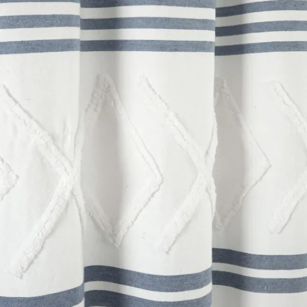 Shower Curtains-Kirkland's Home Blue Stripe Diamond Tufted Shower Curtain Blue/White