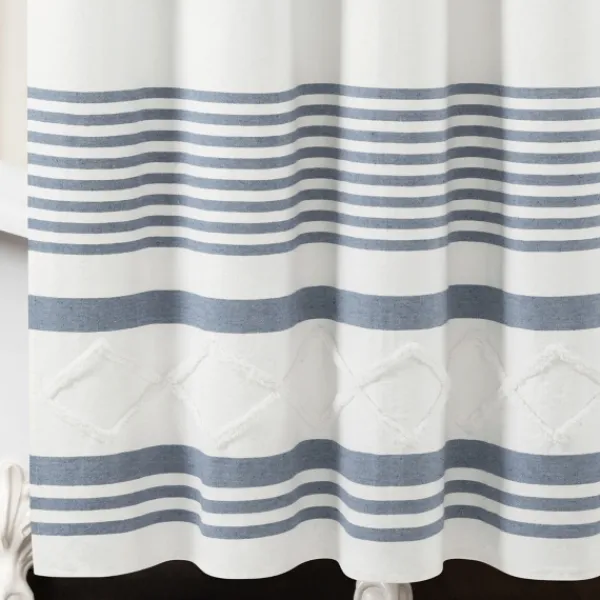 Shower Curtains-Kirkland's Home Blue Stripe Diamond Tufted Shower Curtain Blue/White