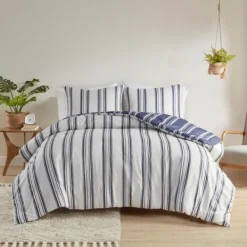Comforters-Kirkland's Home Blue Stripe Jackson 3-Pc. Full/Queen Comforter Set Blue/White