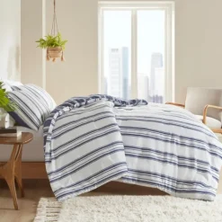 Comforters-Kirkland's Home Blue Stripe Jackson 3-Pc. Full/Queen Comforter Set Blue/White