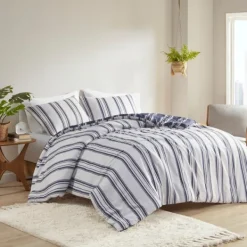 Duvets-Kirkland's Home Blue Stripe Reversible 3-Pc. Queen Duvet Cover Set Blue/White