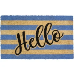 Doormats-Kirkland's Home Blue Striped Hello Doormat Blue/Tan/Black