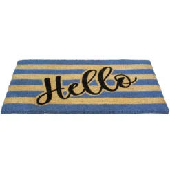 Doormats-Kirkland's Home Blue Striped Hello Doormat Blue/Tan/Black
