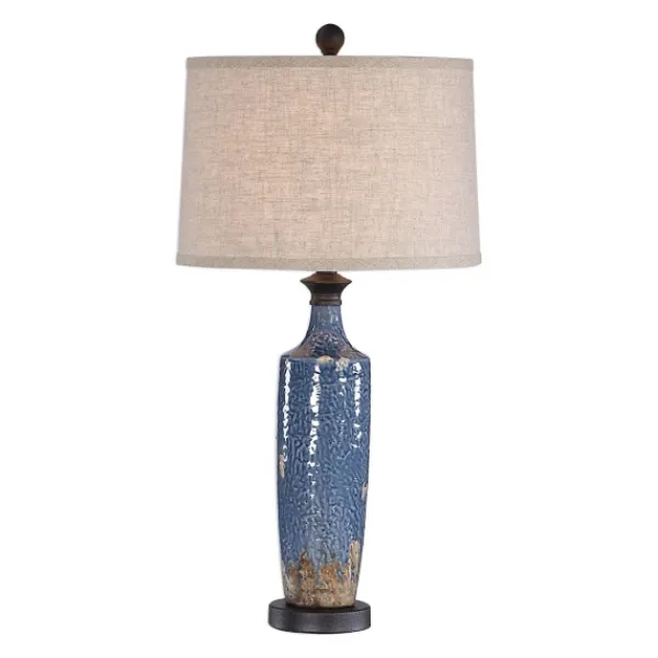 Table Lamps-Kirkland's Home Blue Textured Ceramic Table Lamp Tan