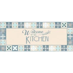 Kitchen & Floor Mats-Kirkland's Home Blue Welcome To The Kitchen Floor Mat, 24X60 Blue/Ivory
