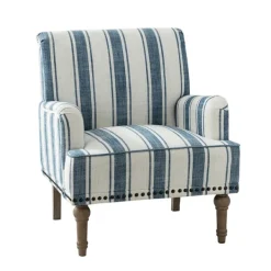Accent Chairs-Kirkland's Home Blue White Stripe Upholstered Accent Chair Blue/White