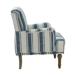 Accent Chairs-Kirkland's Home Blue White Stripe Upholstered Accent Chair Blue/White