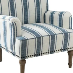 Accent Chairs-Kirkland's Home Blue White Stripe Upholstered Accent Chair Blue/White