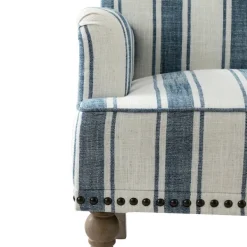 Accent Chairs-Kirkland's Home Blue White Stripe Upholstered Accent Chair Blue/White