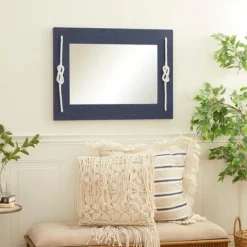 Decorative Mirrors-Kirkland's Home Blue Wood Frame Mirror With White Rope