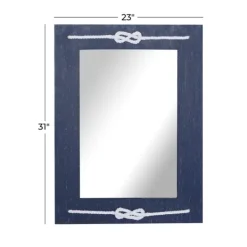 Decorative Mirrors-Kirkland's Home Blue Wood Frame Mirror With White Rope