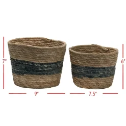 Baskets & Boxes-Kirkland's Home Blue Woven Cattail Baskets, Set Of 2 Tan/Blue