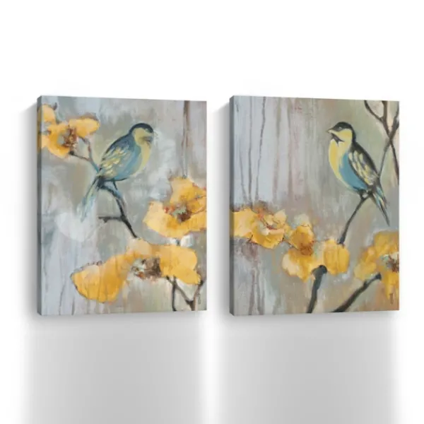 Canvas Art-Kirkland's Home Bluebirds And Blossoms Canvas Art Prints, Set Of 2 Yellow/Gray/Blue