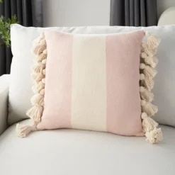 Pillows-Kirkland's Home Blush And Ivory Striped Tassel Pillow Pink/Ivory