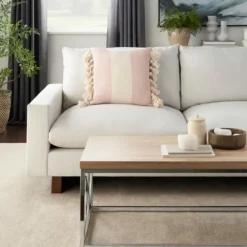Pillows-Kirkland's Home Blush And Ivory Striped Tassel Pillow Pink/Ivory