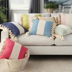 Pillows-Kirkland's Home Blush And Ivory Striped Tassel Pillow Pink/Ivory