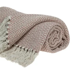 Blankets & Throws-Kirkland's Home Blush Chevron Cotton Handloomed Tassel Throw White/Pink