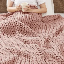 Blankets & Throws-Kirkland's Home Blush Chunky Double Knit Cozy Throw Pink