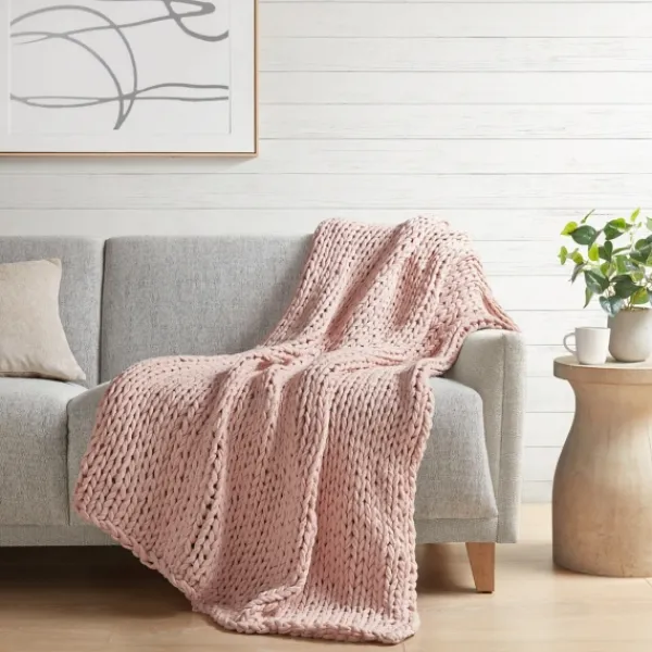 Blankets & Throws-Kirkland's Home Blush Chunky Double Knit Cozy Throw Pink