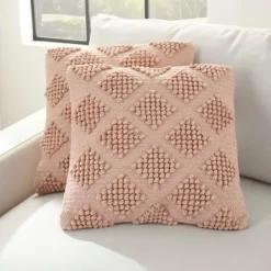 Pillows-Kirkland's Home Blush Knotted Diamond Throw Pillows, Set Of 2 Pink