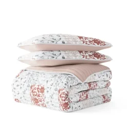 Quilts-Kirkland's Home Blush Patchwork Reversible 3-Pc. Queen Quilt Set Pink/White/Gray