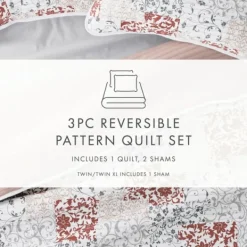 Quilts-Kirkland's Home Blush Patchwork Reversible 3-Pc. Queen Quilt Set Pink/White/Gray