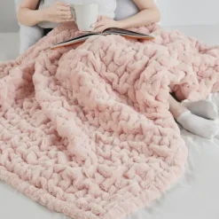 Blankets & Throws-Kirkland's Home Blush Ruched Faux Fur Throw Pink