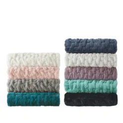 Blankets & Throws-Kirkland's Home Blush Ruched Faux Fur Throw Pink