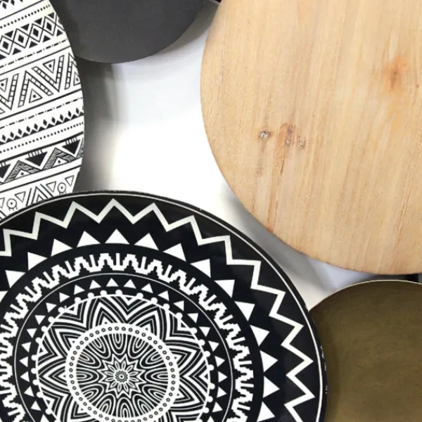 Wall Plaques-Kirkland's Home Boho Medley Plates Wall Plaque Black/White/Gold/Brown