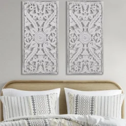 Wall Plaques-Kirkland's Home Botanical Wood Carved Panel Wall Plaques, Set Of 2 White